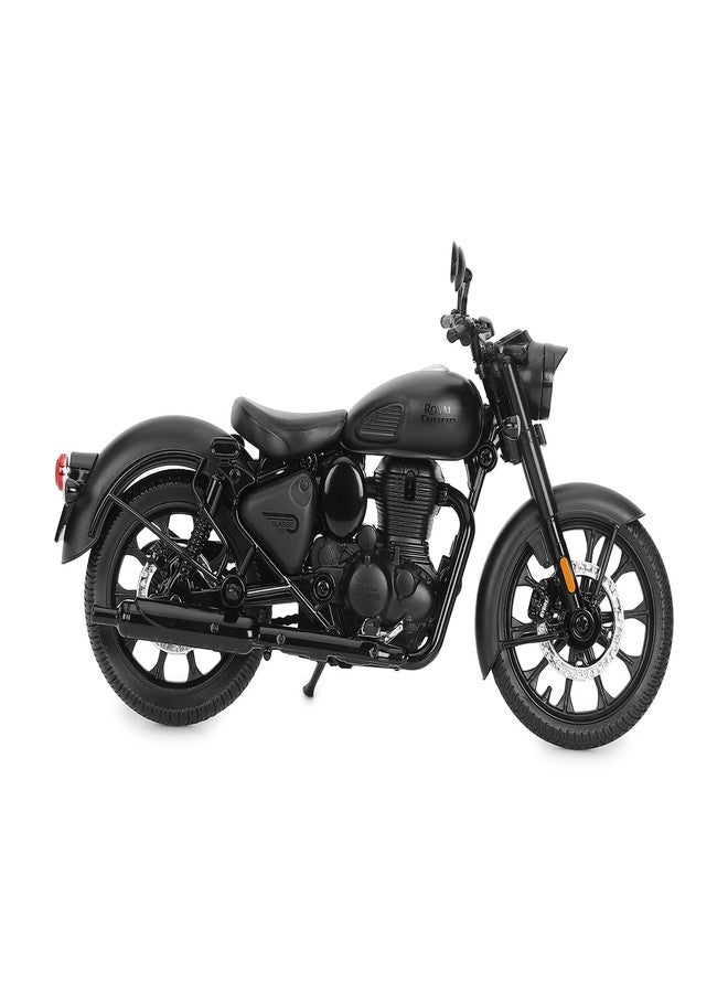 Royal Enfield دراجة رويال إنفيلد نيو كلاسيك 350 نموذج مصغر | 1:12 | مرايا جانبية | عجلات دوارة بحرية | مقود قابل للتوجيه | نظام تعليق خلفي وحامل جانبي يعملان | أسود غير لامع - Image 3